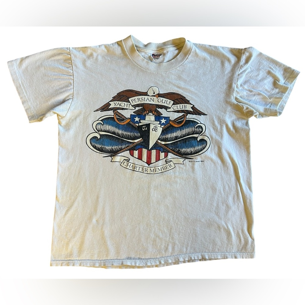 VTG Single Stitch PERSIAN GULF YACHT CLUB Shirt Made In USA Eagle Stedman Sz L